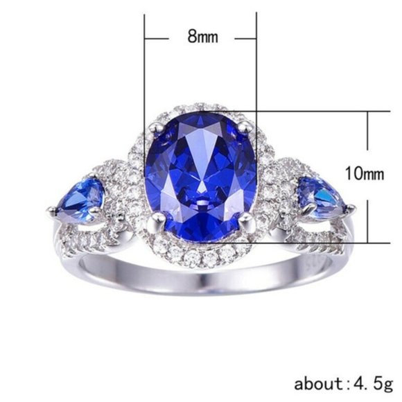 925 Silver Blue Sapphire Ring New - Picture 5 of 6